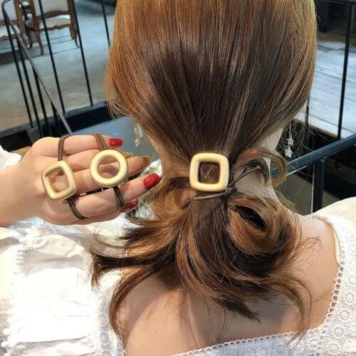 Korean Fashion Hair Ropes Fresh Simple Metal Matte Gold Circular and Square Hair Ties Accessories With Hollow Rubber Bands