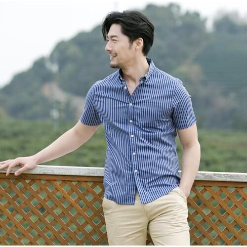 New arrival fashion Summer Mens Short Sleeved Breathable Thin Striped 100%Cotton Shirts Square Collar plus size MLXL2XL3XL-6XL