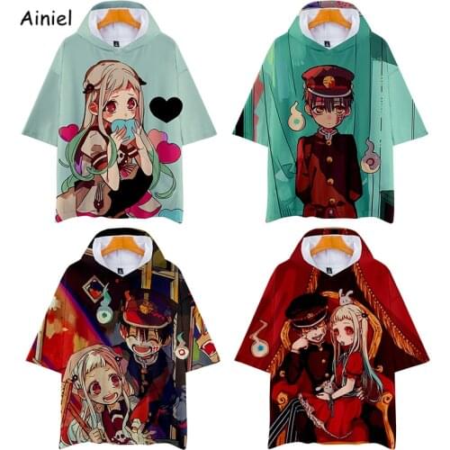 Anime Toilet-Bound Hanako-kun Shirt Hooded Short Sleeve Tees Jibaku Shounen Hanako kun Shirt Yugi Nene Yashiro Summer Tops Adult
