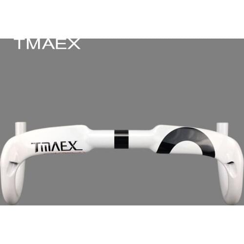 TMAEX Bicycle Road Carbon Fiber Handlebar Bike Handle Bars Carbon Handlebar Road Bicycle Parts White Paint 31.8*400/420/440MM