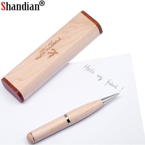 SHANDIAN wooden Ballpoint pen with gift box usb flash drive customization LOGO pendrive 4GB 8GB 16GB 32GB memory stick U disk