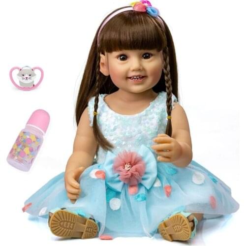 Open Eyes Blue Dress Girl Doll 22 inch Reborn Gift for Babies Realistic Newborn Interactive Doll H055