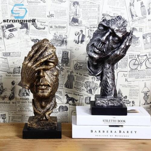 Strongwell Home Decoration Accessories Silence Is Gold Mask Statue Resin Modern Art Abstract Sculpture Figurine Vintage Ornament