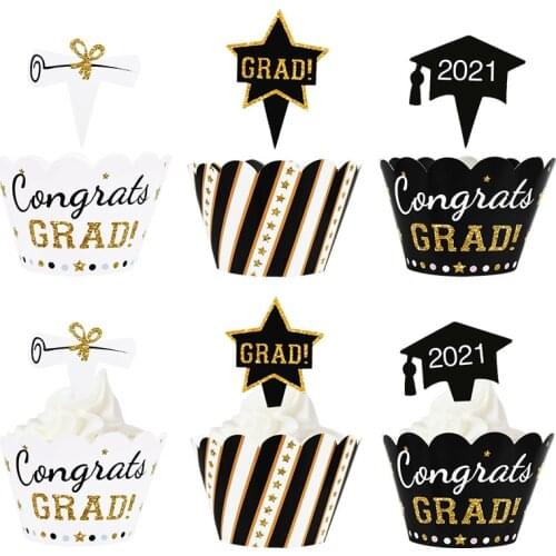 Graduation Cake Toppers Paper Cards Cupcake Wrappers Bachelor Doctor Cap Cake Decor for Congrats Grad Ceremony Party Decoration