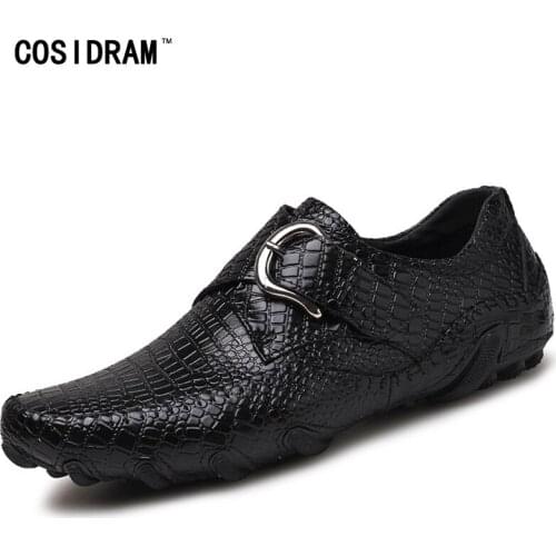 COSIDRAM Plus Size 48 49 50 Men Loafers Genuine Leather Driving Shoes Flats Men Casual Shoes Buckle Fashion Men Shoes BRM-017