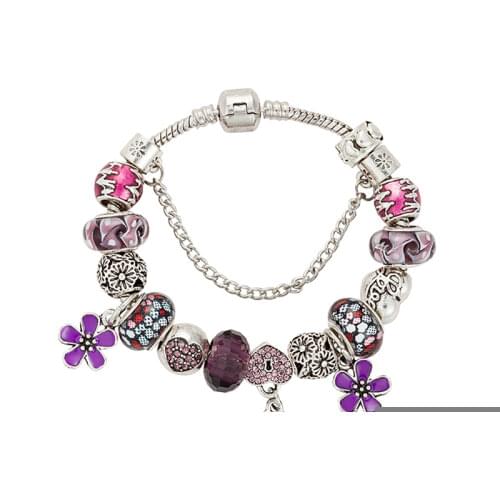 VIOVIA Silver Plated Charm Bracelet for women With Crystal Beads Bracelets & Bangles for Girls Gift Pulseira Feminina B16010