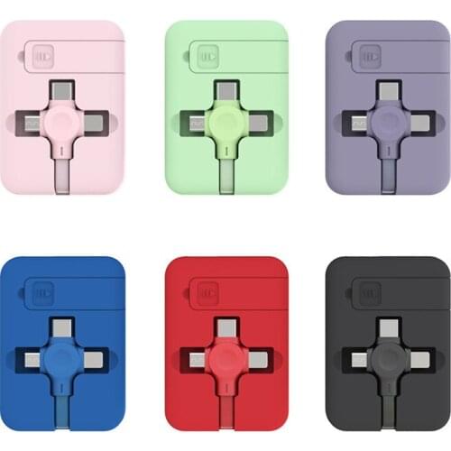 Micro USB Type C LIGHTNING Charging Cable 3 in 1 Retractable With Phone Stand For iPhone Xiaomi 1m Creative Charger Cord Line