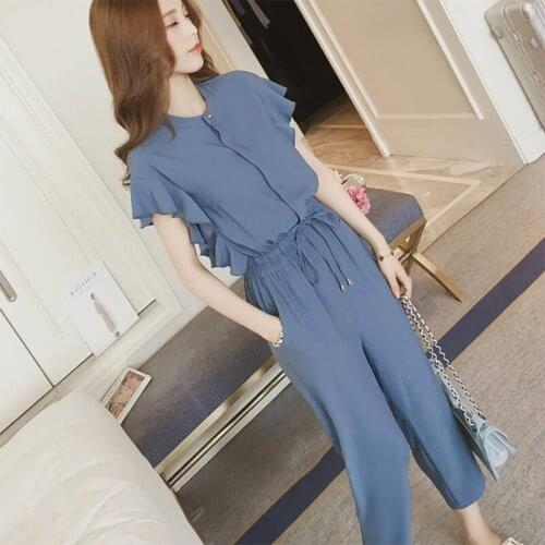 Summer Womens Ruffled High Waist Was Thin Chiffon Jacket Lace Japanese Style Harajuku Drooping Student Loose Two-piece Outfit