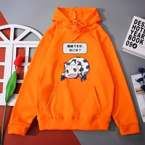 Cartoon Spider Womens Hoodie Kumo Desu ga, Nani ka Hoodies Japan Anime Kumoko Hooded Sweatshirt Female Fleece Oversized Pullover