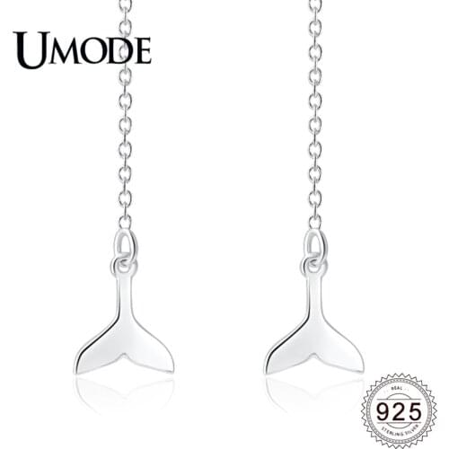UMODE New 925 Sterling Silver Link Chain Mermaid Tail Drop Earrings for Women White Gold Jewelry Boucle D'oreille ALE0621