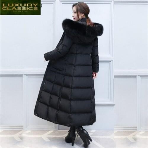 Duck Thick Warm White Down Jacket Women 2021 New X-Long Coat Real Fox Fur Collar Clothes Female Tops Abrigo Mujer LWL961