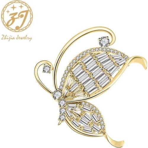 Zhijia new arrival delicate butterfly shape pins brooches for women crystal rhinestone brooches jewelry gifts