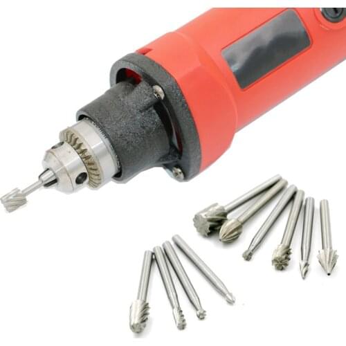10PCS Woodworking Rotary Drill Files Set Hss Mini Drill Bits Routing Router Grinding Cutters Wood Carving Hand Tools Accessories