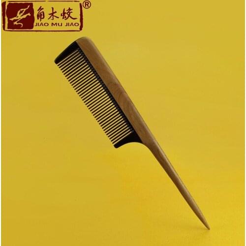 100% Natural high quality Green Sandalwood Handmade Horns wooden comb Dense teeth, pointed tail hair care comb