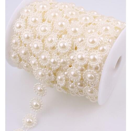 2 Yard/lot Cotton Fishing Line Artificial Ivory Sun Flower Lace Flatback PearlChain DIY Manual Garland Wedding Decoration