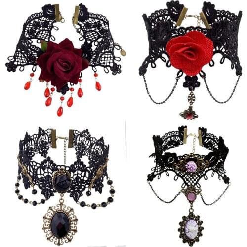Gothic Wide Flower Black Lace Chokers Necklaces for Women Fashion Punk Gothic Choker Sweet Vintage Collares Necklace