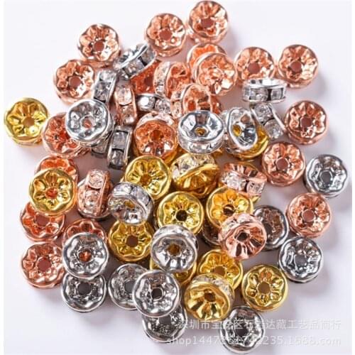 50pcs 6/8/10mm Crystal Rondelle Beads Bracelet Findings Gold Silver Color Loose Rhinestone Spacer Beads for DIY Jewelry Making