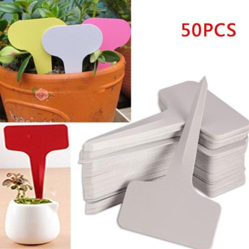 50pcs 6x10cm White Plastic PVC Plant T-type Tags Markers Nursery Garden Labels Seedling Tray Nursery Pots Garden Decoration