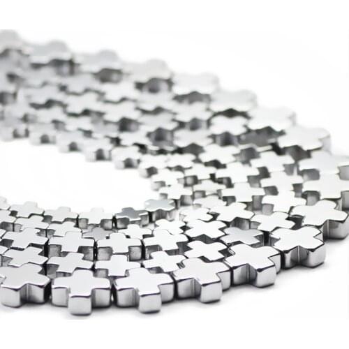 6/8/10mm Natural Stone Silvers Cross+ Shape Hematite Spacer Loose Beads For Jewelry Making DIY Bracelet Necklace Findings