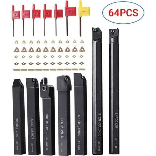 7Pcs/Set 12mm Shank Lathe Turning Tool Holder with 50pcs Carbide Inserts DCMT CCMT MGMN ER IR Include T8 Wrenches