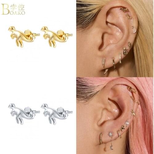 BOAKO 925 Sterling Silver Earrings For Women Pendiente Plata Ohrringe Animal Stud Earing Luxury Jewelry Piercing Gold Earring