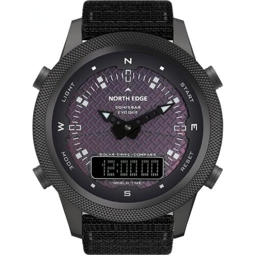 Outdoor sports waterproof solar rechargeable watch light kinetic energy compass stopwatch alarm clock multi-function watch