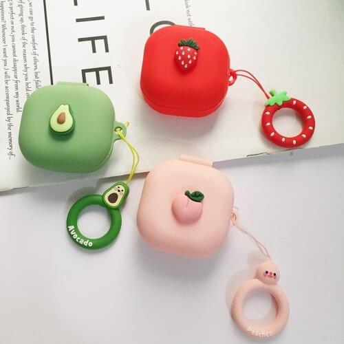 For Samsung Galaxy buds live PRO Wireless Earphone Charging Box Accessories with Cute Peach Keychain Cover Silicone Protect Case