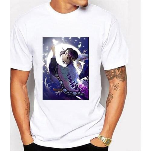 Demon Slayer Shinobu Kocho T Shirt Homme Vintage Short Sleeve Tees Kimetsu No Yaiba T Shirts Summer Tshirts Round Neck Tops