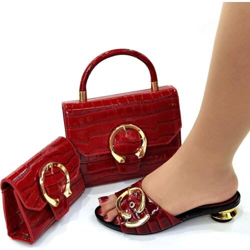 Doershow beautiful RED Italian Shoes With Matching Bags African Women Shoes and Bags Set For Prom Party Summer Sandal ! SKJ1-25