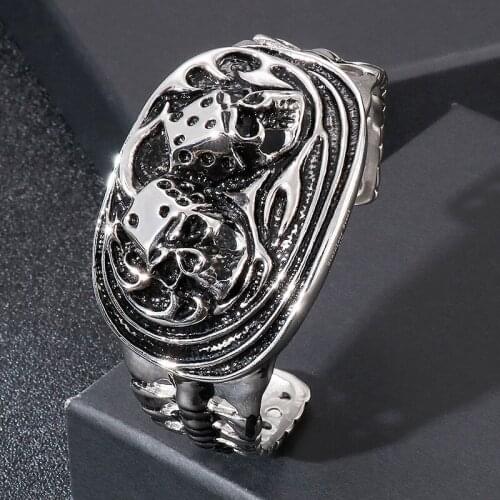 European and American personality punk stainless steel jewelry domineering skull titanium steel mens open bracelet