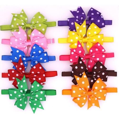 60X Cute Polka Dots Pet Puppy Dog Cat Bowtie Adjustable Ribbon Collars Pet Dog Bow ties Dog Accessories Grooming Pet Supplies