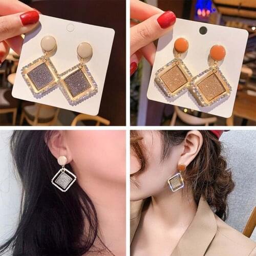 Geometric Earrings Hollow Rhinestone-studded Long Earrings European And American Fashion Exaggerated Earrings
