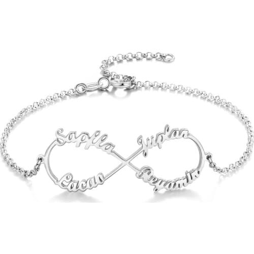 Personalized Infinity Nameplate Bracelet Chain Custom Made With 4 Names Bracelets Charm Bangles For Women Jewelry Gift