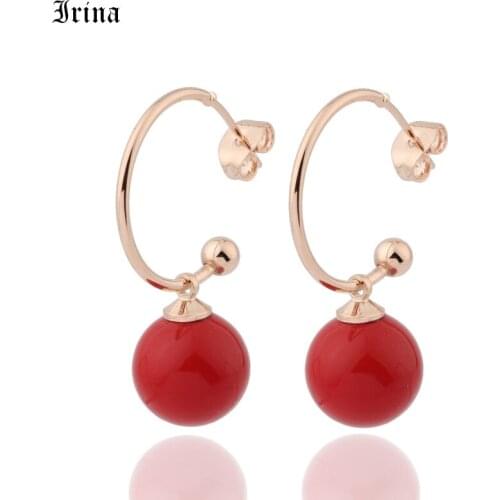 Irina fashion big whiteed Simulated Pearls Long Earrings C shape Statement Stud Earrings For Wedding Party Copper Earrings