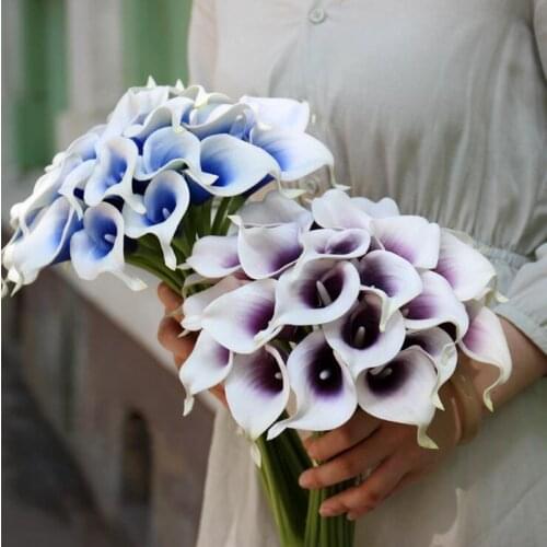 18Pcs Calla Artificial Flowers Real Touch PU Calla Fake Flower Holding Bouquet for Wedding Decoration Living Room Home Decor