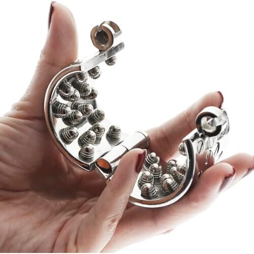 KALIS TEETH Cock Ring with 4 ROWS Round Spike Integrated Lock Cock Cage Scrotum Pendant Male Chastity Device Kalis teeth