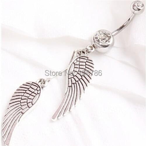 Free shipping 316 stainless steel Flying Wing Angle belly ring navel button Rings Wings body Piercing jewelry