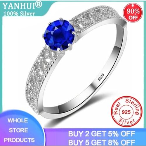 YANHUI Princess Diana William Kate Lab Sapphire Gemstone Rings for Women Wedding Engagement Band Silver 925 Jewelry R060