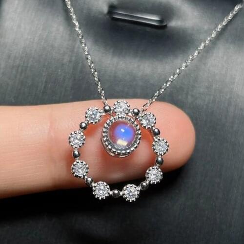 Beautiful Silver Necklac 925 Sterling Silver Natural Moonstone Necklace For Women Engagement Wedding Jewelry Gift