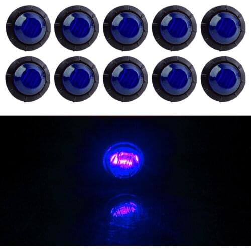 10pcs Blue 12V 3/4" Round 3 LED Side Bullet Marker Lights Waterproof IP67 Fit for Truck Trailer Bus RVs Utes UTVs Boat Caravans