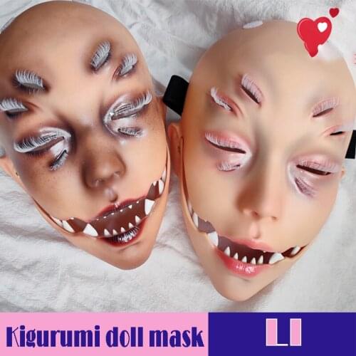 Li-02)Female Resin Half Head Kigurumi Mask Without Eyes Cosplay Japanese Anime Role Mask Crossdress Doll