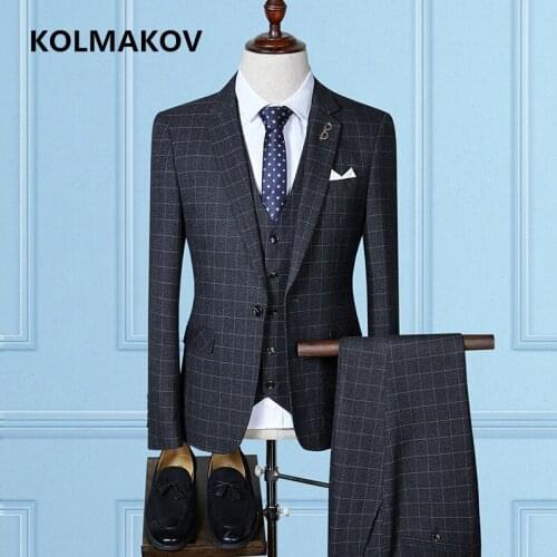 Jacket+Vest+Pants)2019 Mens Suits Slim Fit Black Blazers Suits Business Casual Prom Suits For Men Fashion Luxury Suits Jackets