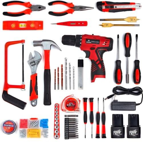 Power Drills Tools Combo Kit With 16.8V Cordless Drill 18+1 Clutch 108 Accessories Home Wood Drilling Repair Tool Set