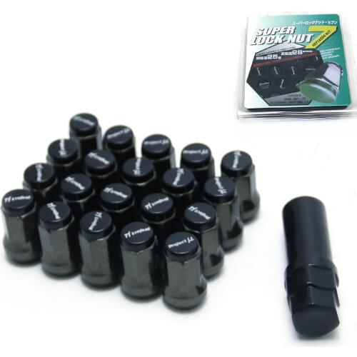 Project MU Wheel Rims Lug Nut 20pcs Set M12x1.5 M12x1.25 Anti-Theft Racing Wheel Nuts Black
