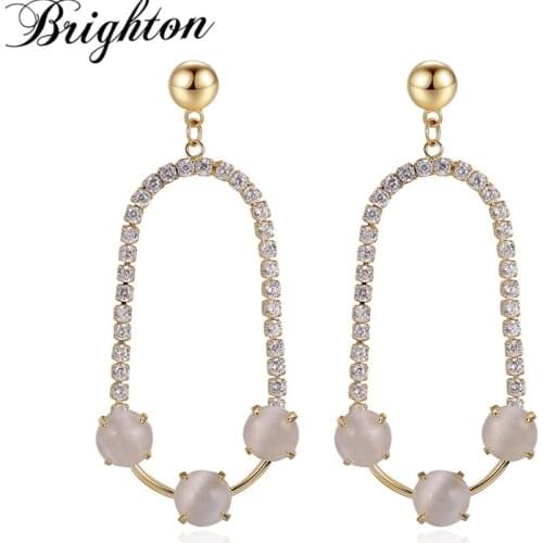 Brighton New Womens Vintage Crystal Opal Stone Drop Dangle Earrings Big Geometric Hollow Metal Brincos Fashion Jewelry Gift