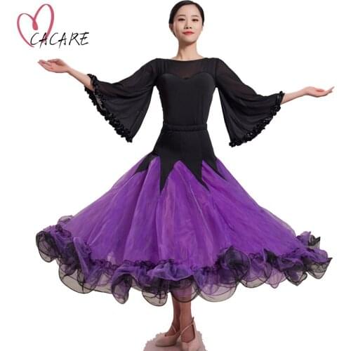 Ballroom Dance Competition Dresses Flamenco Standard Dance Dresses Waltz Tango 8 Colors Shirt Skirt Set D0143 Big Sheer Hem Bell