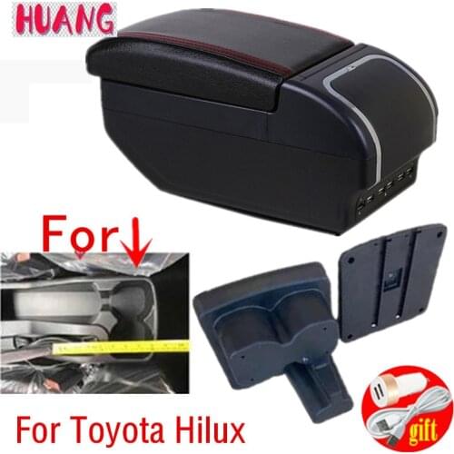 For Toyota Hilux Armrest box Retrofit parts Interior Car Armrest Storage box Holder Ashtray accessories USB LED