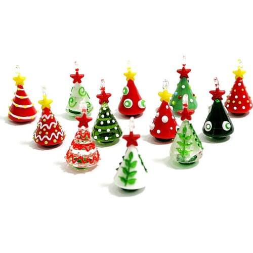 Hanging Handmade Glass Christmas Tree Figurine Art Ornaments Creative Cute Mini Pendant Home Garden Party Xmas Decor Accessories