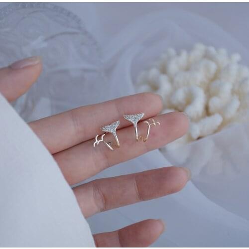 14k Real Gold Plated Fashion Jewelry Crystal Fish Tail Exquisite Cute Stud Earrings for Woman Holiday Party Elegant Earring