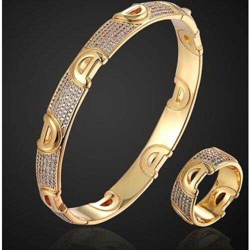 Vanifin Brand Luxury Letter D AAA Zircon Micro Pave Setting Bangle With Ring Jewelry Set Classic All Body Bracelet